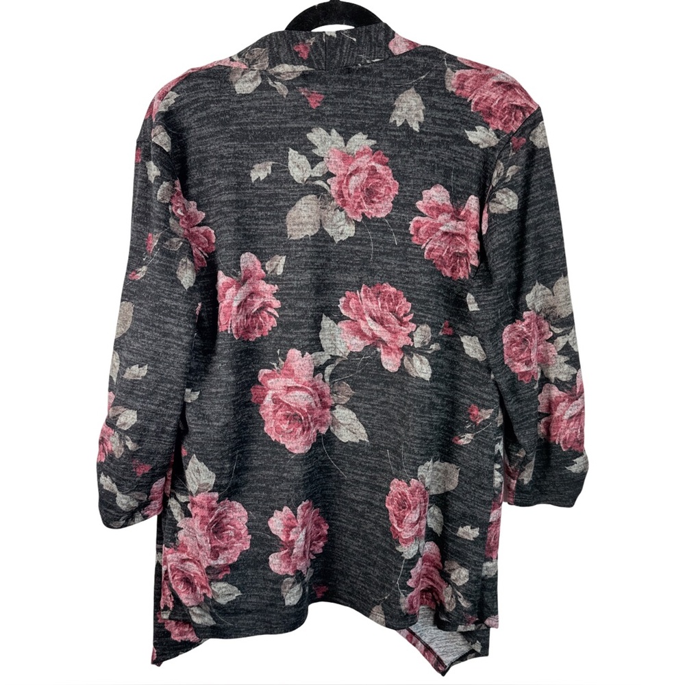 Naïf 2-in-1 Floral Open Front Cardigan Blouse -
Charcoal & Pink Rose Size L - Picture 2 of 7